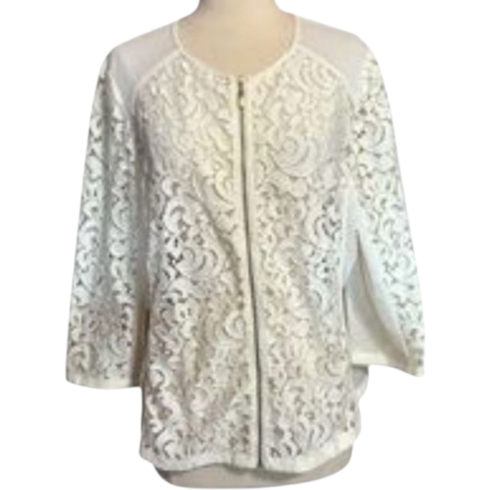 Chico's White Lace Full Zip Cardigan